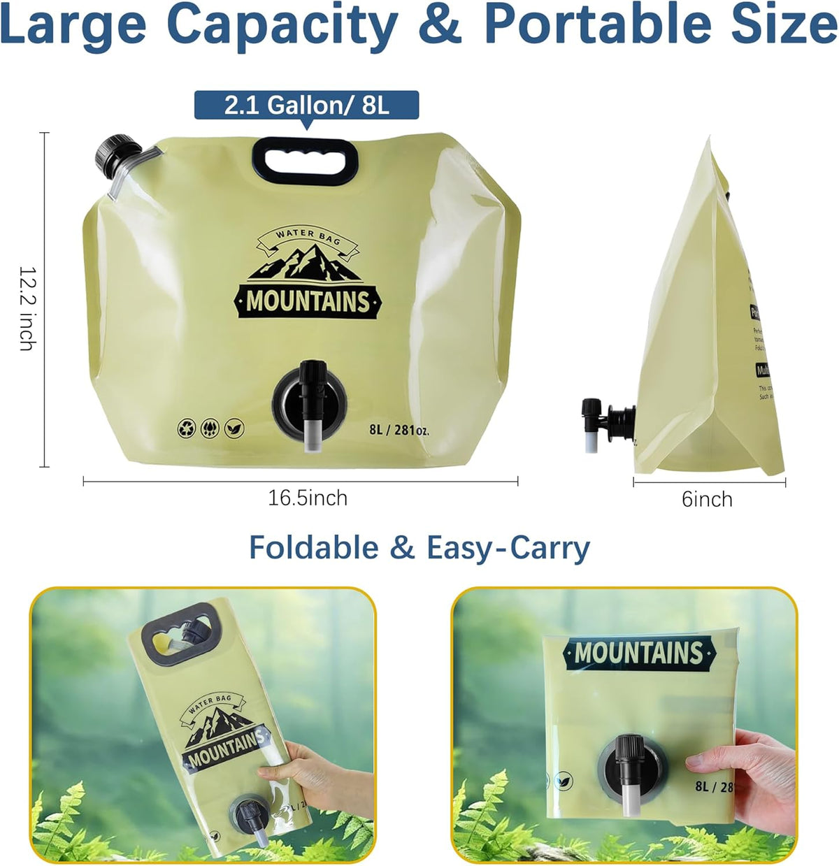 Camping Water Jug 2.1 Gallon Collapsible Water Container Portable Water Bag for Travel Outdoor Hiking
