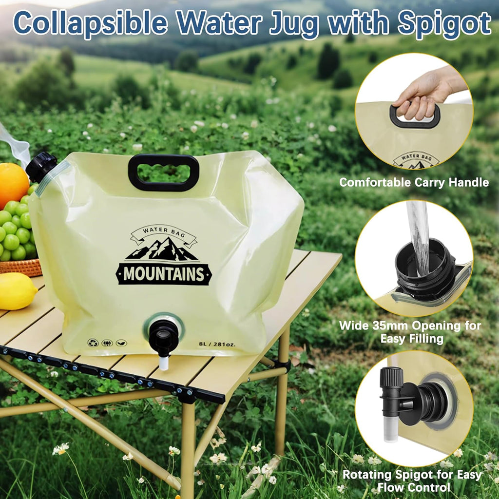 Camping Water Jug 2.1 Gallon Collapsible Water Container Portable Water Bag for Travel Outdoor Hiking