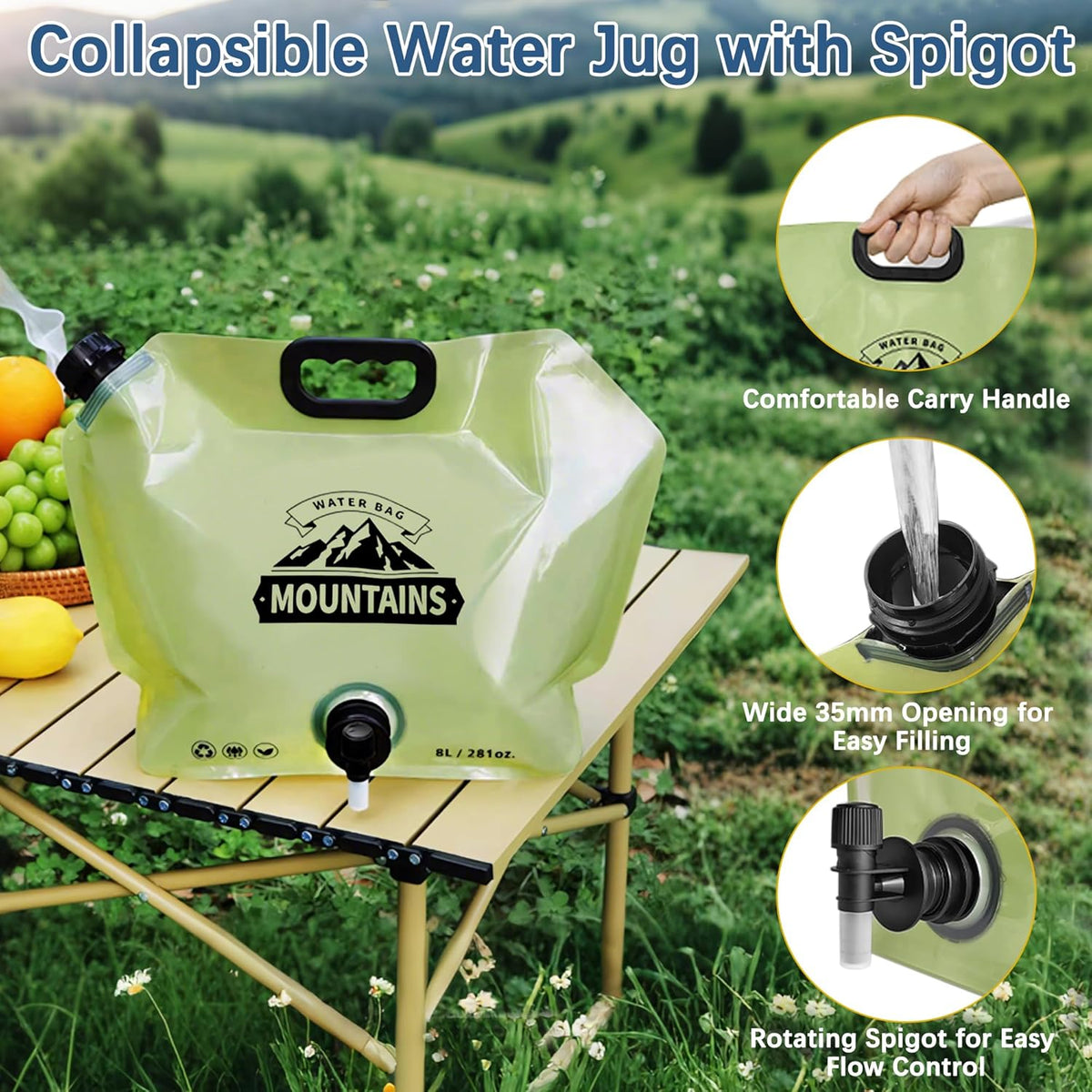 Camping Water Jug 2.1 Gallon Collapsible Water Container Portable Water Bag for Travel Outdoor Hiking